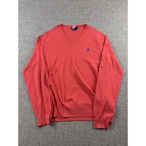 Polo Ralph Lauren Sweater Mens Large Red Pima Cotton V Neck Lightweight‎ Knit